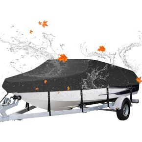 Boat Cover 17-19ft Thickened 600D Oxford Marine Grade Waterproof Boat Covers with a Storage Bag for Outdoor (Black)