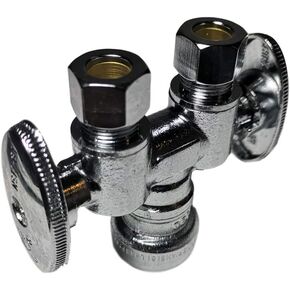 1 Piece XFITTING 1/2" Push Fit x Dual 3/8" OD Compression Straight Valve, Certified to NSF ANSI61- Brass