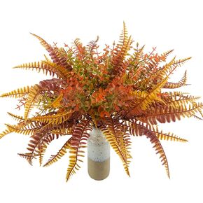 Uieke 6PCS Artificial Fall Flowers Outdoor UV Resistant, 3PCS Fall Fake Plants with 3PCS Autumn Boston Fern Plants Bushes for Outside Garden Front Porch Sidewalk Window Box Fall Décor Orange