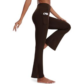 Flare Leggings for Women Crossover Bootcut High Waisted Yoga Pants Tummy Control Gym Workout Work Pants with Slit