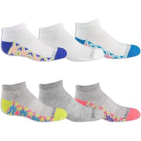 Fruit of the Loom Girls' 6 Pack Low Cut Socks ((Shoe Size: 10.5-4), White/Grey Assorted)