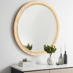 ULIKE Round Rattan Mirror, 30 Inch Boho Mirror for Wall, Rustic Farmhouse Mirror for Bathroom, Wicker Rattan Framed Mirror for Nursery Bedroom Living Room Entryway