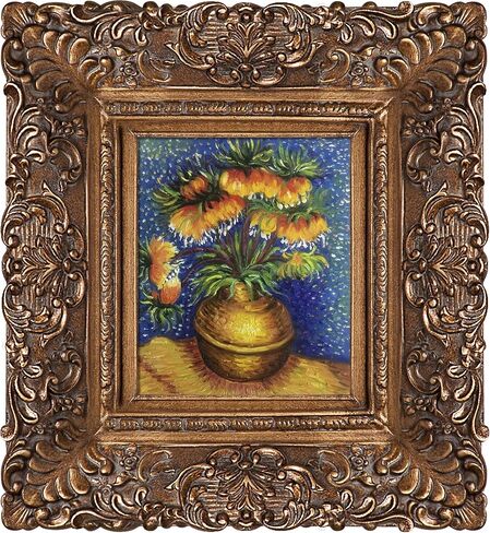 La Pastiche OverstockArt Crown Imperial Fritillaries in a Copper Vase by Gogh Hand Painted Oil on Canvas with Versailles Gold Frame, 13.5" x 11.5", Multi-Color in Saudi Arabia