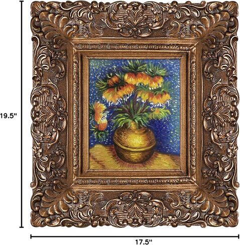 La Pastiche OverstockArt Crown Imperial Fritillaries in a Copper Vase by Gogh Hand Painted Oil on Canvas with Versailles Gold Frame, 13.5" x 11.5", Multi-Color in Saudi Arabia