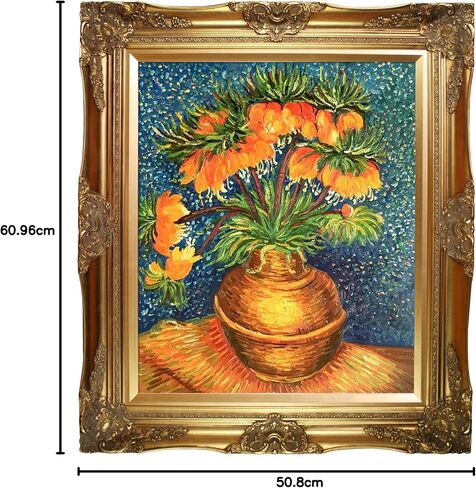 La Pastiche OverstockArt تاج إمبراطوري فريتيلاري في مزهرية نحاسية من جوخ مرسومة يدويًا زيت على قماش مع إطار ذهبي فرساي، 13.5 بوصة × 11.5 بوصة، متعدد الألوان in Kuwait