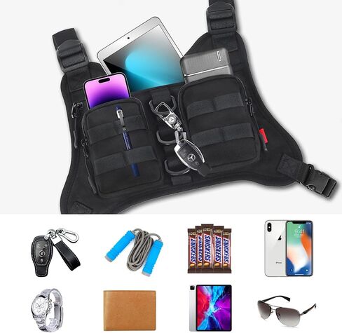 Running Vest Running Lightweight Chest Pack, Water Resistant Running Gear Chest Bag with Phone Holder Tactical Vest Pouch for Sport (Black) in Saudi Arabia