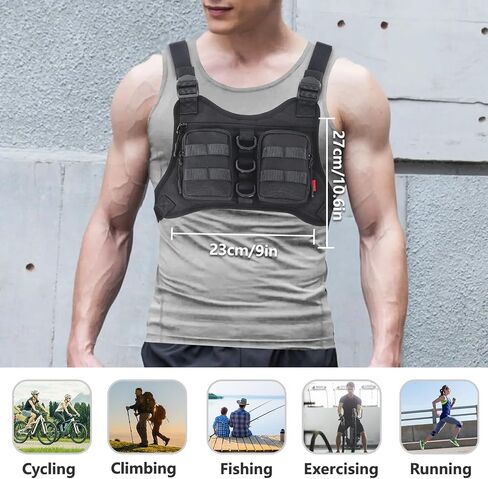 Running Vest Running Lightweight Chest Pack, Water Resistant Running Gear Chest Bag with Phone Holder Tactical Vest Pouch for Sport (Black) in Saudi Arabia