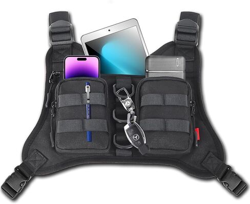 Running Vest Running Lightweight Chest Pack, Water Resistant Running Gear Chest Bag with Phone Holder Tactical Vest Pouch for Sport (Black) in Saudi Arabia