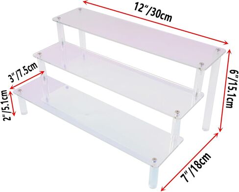 رف عرض أكريليك ملون 3 طبقات حامل عرض العطور بطول 12 بوصة أرفف حلوى كب كيك للحفلات والديكور والمنظم in Kuwait