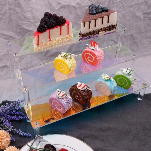 رف عرض أكريليك ملون 3 طبقات حامل عرض العطور بطول 12 بوصة أرفف حلوى كب كيك للحفلات والديكور والمنظم in Kuwait