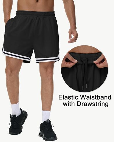 JWM Men's 5" Gym Shorts - Running Short with Zip Pockets Workout Althetic Tennis Pickleball Lounge Mesh Lightweight Quick Dry in Saudi Arabia