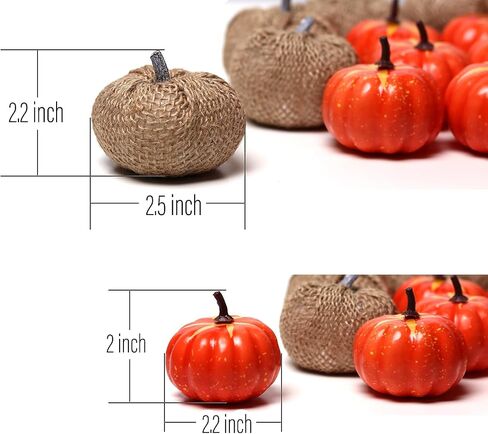 MELIUS 14Pcs Mini Pumpkins, 6Pcs Burlap Pumpkins & 8Pcs Orange Pumpkins for Fall Home Holiday Vase Filler Bowl Decor (OrangeBurlap-14Pcs) in Saudi Arabia