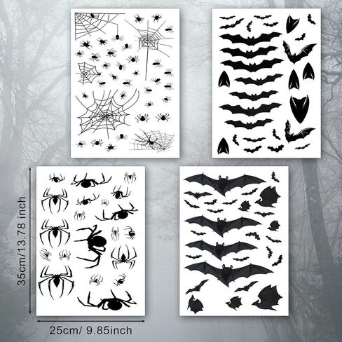 4 Sheets Halloween Window Clings, Black Bats Spiders Web Window Stickers Spooky Halloween Decorations Wall and Floor Decals for School Home Indoor Party Decor Supplies in Saudi Arabia