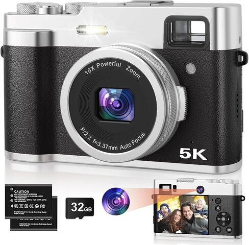 5K Digital Camera for Photography, 48MP Autofocus Vlogging Camera with Viewfinder & Dual Camera, 16X Digital Zoom Point and Shoot Cameras with 32GB SD Card 2 Batteries Compact Travel Camera in Saudi Arabia