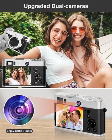 5K Digital Camera for Photography, 48MP Autofocus Vlogging Camera with Viewfinder & Dual Camera, 16X Digital Zoom Point and Shoot Cameras with 32GB SD Card 2 Batteries Compact Travel Camera in Saudi Arabia