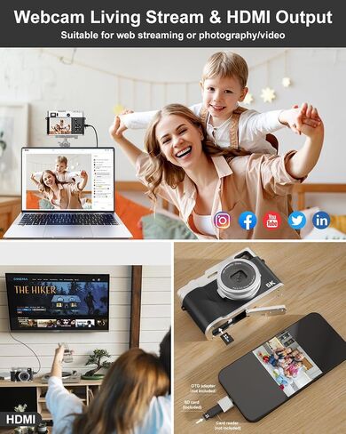 5K Digital Camera for Photography, 48MP Autofocus Vlogging Camera with Viewfinder & Dual Camera, 16X Digital Zoom Point and Shoot Cameras with 32GB SD Card 2 Batteries Compact Travel Camera in Saudi Arabia