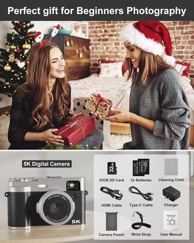 5K Digital Camera for Photography, 48MP Autofocus Vlogging Camera with Viewfinder & Dual Camera, 16X Digital Zoom Point and Shoot Cameras with 32GB SD Card 2 Batteries Compact Travel Camera in Saudi Arabia
