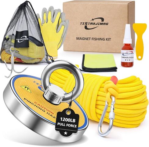 Single Side Magnet Fishing Kit,1400Lb Super Strong Fishing Magnets kit with 66 Ft Rope,Large Neodymium Magnetic Fishing with Full Accessories for Treasure&Underwater Cleaning-3.93" in Kuwait