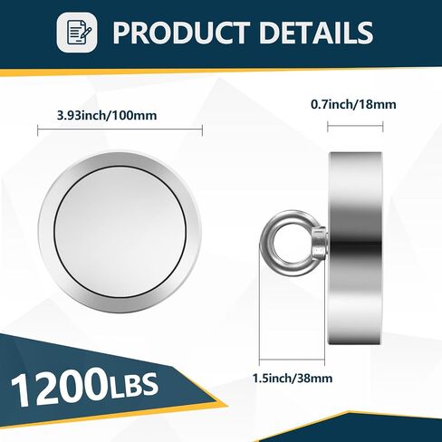 Single Side Magnet Fishing Kit,1400Lb Super Strong Fishing Magnets kit with 66 Ft Rope,Large Neodymium Magnetic Fishing with Full Accessories for Treasure&Underwater Cleaning-3.93" in Kuwait
