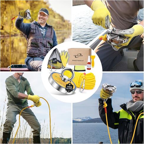 Single Side Magnet Fishing Kit,1400Lb Super Strong Fishing Magnets kit with 66 Ft Rope,Large Neodymium Magnetic Fishing with Full Accessories for Treasure&Underwater Cleaning-3.93" in Kuwait