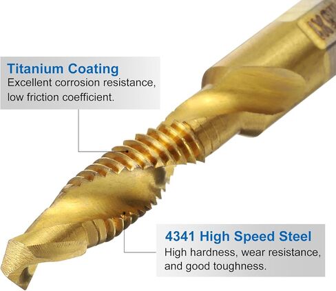 مجموعة رؤوس مثقاب من uxcell مكونة من 13 قطعة، SAE 6-32NC إلى 1/4-20NC متري M3 إلى M10 صنابير خيط مع محول تغيير سريع، طقم أدوات حفر لولبي مطلي بالتيتانيوم in Kuwait