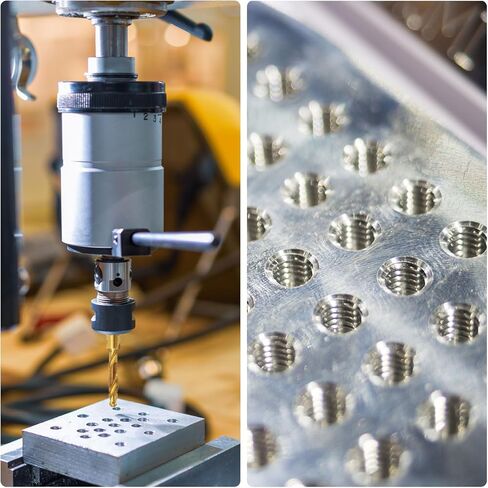 مجموعة رؤوس مثقاب من uxcell مكونة من 13 قطعة، SAE 6-32NC إلى 1/4-20NC متري M3 إلى M10 صنابير خيط مع محول تغيير سريع، طقم أدوات حفر لولبي مطلي بالتيتانيوم in Kuwait