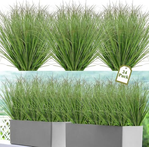 24 Bundles Artificial Plants Onion Grass Outdoor 20 Inch Tall Fake Shrubs Wheat Grass UV Resistant Greenery Stems Faux Bushes Plant for Indoor Outdoor Garden Office Home Decor, Green in Saudi Arabia