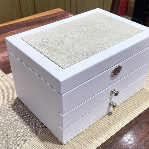 Wooden Jewelry Box 3-Tier Jewelry Organizer Box with Mirror，Locking Jewelry Case,2 Drawers,for Rings,Earrings,Bracelets Necklaces,Watches,Gift for Women Men and Girls,White in Saudi Arabia