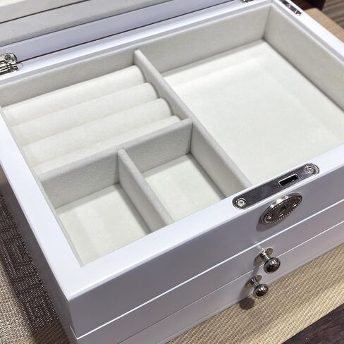 Wooden Jewelry Box 3-Tier Jewelry Organizer Box with Mirror，Locking Jewelry Case,2 Drawers,for Rings,Earrings,Bracelets Necklaces,Watches,Gift for Women Men and Girls,White in Saudi Arabia