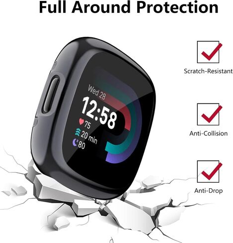 Tobfit for Fitbit Sense 2 / Fitbit Versa 4 Screen Protector Case, Soft Plated TPU Full Around Sensitive Touch Protective Cover for Fitbit Sense 2 / Fitbit Versa 4 Accessories, Black+Black in Kuwait