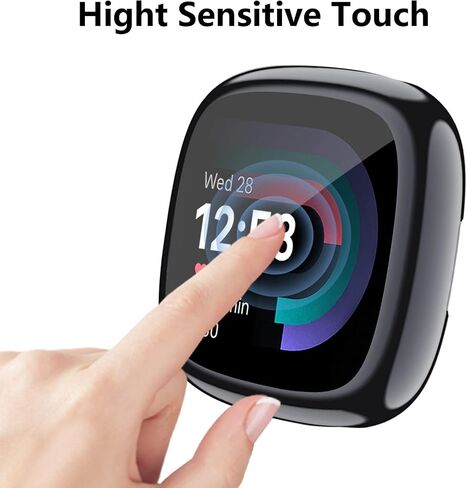 Tobfit for Fitbit Sense 2 / Fitbit Versa 4 Screen Protector Case, Soft Plated TPU Full Around Sensitive Touch Protective Cover for Fitbit Sense 2 / Fitbit Versa 4 Accessories, Black+Black in Kuwait