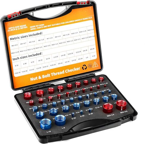 مجموعة أدوات فحص خيط الصواميل والمسمار الهوائية من TAILONZ، تحقق من أبعاد الصواميل والمسمار الإمبراطورية والمترية لفحص خيط الصواميل والمسمار، مقياس ذكر، مقياس المسمار 44 قطعة in Kuwait