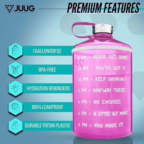 JUUG 1 Gallon Water Bottle with Times to Drink - Gallon Water Jug with Handle - 128oz Leakproof BPA Free Bottle for Gym Fitness- One Gallon Water Bottle with Motivational Time Markers in Saudi Arabia