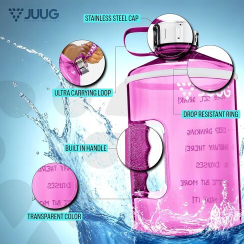 JUUG 1 Gallon Water Bottle with Times to Drink - Gallon Water Jug with Handle - 128oz Leakproof BPA Free Bottle for Gym Fitness- One Gallon Water Bottle with Motivational Time Markers in Saudi Arabia
