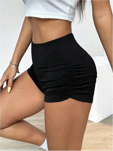 WDIRARA Women's High Waisted Butt Lifting Shorts Workout Ruched Biker Running Shorts in Saudi Arabia