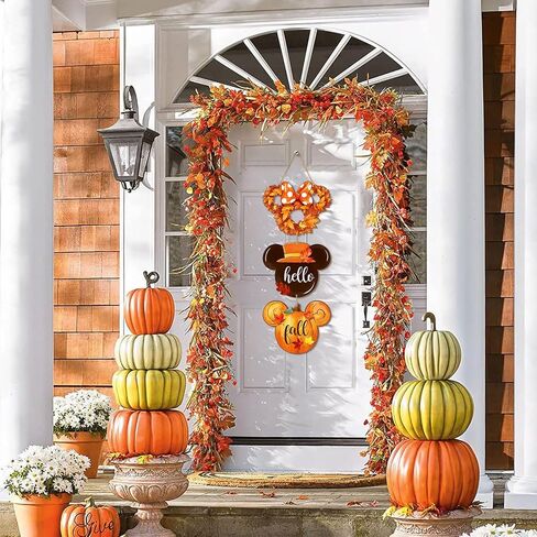 Hello Fall Mouse Front Door Sign, Autumn Maple Leaves Wood Door Hanger, Rustic Thanksgiving Harvest Outdoor Porch Yard Decor, Wooden Wreath Indoor Wall Hanging Home Decoration 3 Plaque in Saudi Arabia