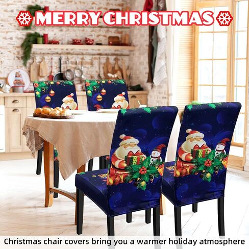 Christmas Chair Covers Hat Chair Back Covers for Xmas Holiday Chair Covers Set of 4, Stretch Parsons Chair Slipcovers Removable Washable kitchen for Home Hotel Banquet Holiday Decoration(4Pcs) in Saudi Arabia