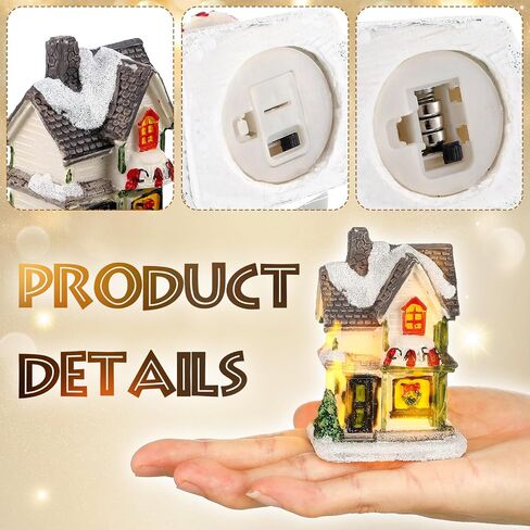 Christmas Winter Village Houses Set LED Lighted DIY Christmas Doll Figurines Christmas Miniature Resin Ornament Kits Christmas Cedar Bare Branch Tree Street Lamp Room Decor (Cute Style) in Saudi Arabia