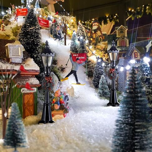Christmas Winter Village Houses Set LED Lighted DIY Christmas Doll Figurines Christmas Miniature Resin Ornament Kits Christmas Cedar Bare Branch Tree Street Lamp Room Decor (Cute Style) in Saudi Arabia