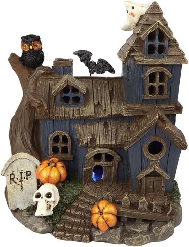 Needzo Light Up Halloween تمثال منزل مسكون، تمثال قرية LED ديكور داخلي، 8.5 بوصة in Saudi Arabia