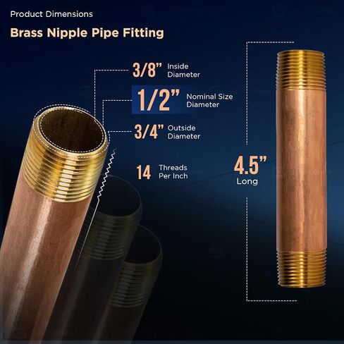 NPBR1245 4-1/2 "تركيبة أنابيب الحلمة النحاسية الطويلة بقطر اسمي 1/2" ونهايات NPT in Saudi Arabia