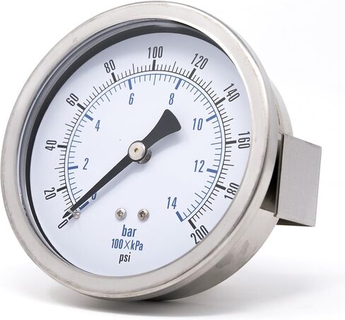 مقاييس PIC 203D-354G مقياس ضغط جاف مثبت على لوحة U-Clamp مع حافظة/إطار SS، أجزاء داخلية نحاسية، عدسة PC، قرص 3.5 بوصة، نطاق 0/200 رطل لكل بوصة مربعة، 1/4 بوصة ذكر NPT in Saudi Arabia