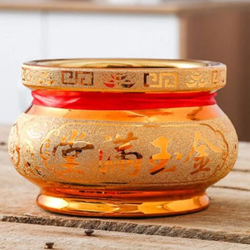 YARDWE Feng Shui Treasure Basin السيراميك وعاء الكنز الصيني الحلي فنغ شوي ديكور الثروة وعاء محظوظ جيد الحرف اليدوية التماثيل القابلة للجمع ديكورات المنزل والمكتب in Kuwait