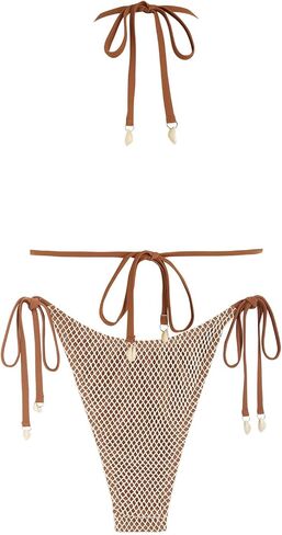 Women's Bikini Sets Halter Fishnet Shell Decorated Two Piece Swimsuit Sexy Side Tie Thong Bandeau Bathing Suits in Saudi Arabia