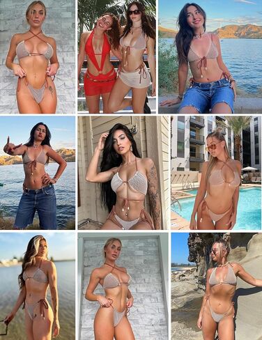 Women's Bikini Sets Halter Fishnet Shell Decorated Two Piece Swimsuit Sexy Side Tie Thong Bandeau Bathing Suits in Saudi Arabia