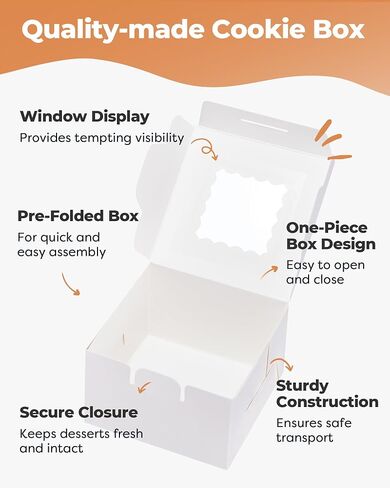 Kootek 50pcs White Bakery Boxes with Window, 4x4x2.5 Cookie Boxes with 80 Stickers, Small Gift Boxes, Mini Cake Boxes Treat Boxes for Dessert, Pastry, Pie, Chocolate, Candy in Saudi Arabia