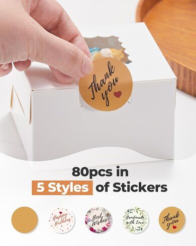 Kootek 50pcs White Bakery Boxes with Window, 4x4x2.5 Cookie Boxes with 80 Stickers, Small Gift Boxes, Mini Cake Boxes Treat Boxes for Dessert, Pastry, Pie, Chocolate, Candy in Saudi Arabia