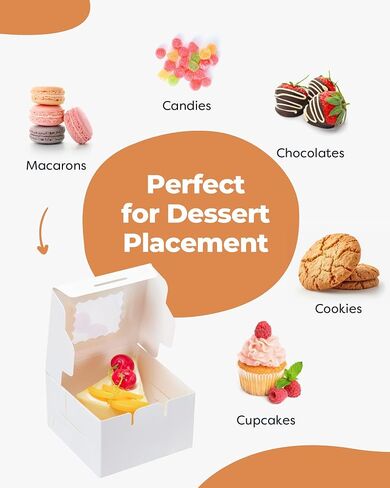 Kootek 50pcs White Bakery Boxes with Window, 4x4x2.5 Cookie Boxes with 80 Stickers, Small Gift Boxes, Mini Cake Boxes Treat Boxes for Dessert, Pastry, Pie, Chocolate, Candy in Saudi Arabia