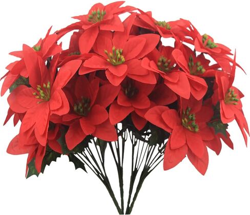 FERIAL 4 Pcs Christmas Artificial Flowers Poinsettia Flowers Red 7 Heads Silk Poinsettia Christmas Floral Bouquet Winter Artificial Poinsettia Bushes for Xmas Party Holiday Arrangements Decoration… in Kuwait