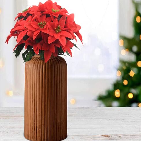 FERIAL 4 Pcs Christmas Artificial Flowers Poinsettia Flowers Red 7 Heads Silk Poinsettia Christmas Floral Bouquet Winter Artificial Poinsettia Bushes for Xmas Party Holiday Arrangements Decoration… in Kuwait